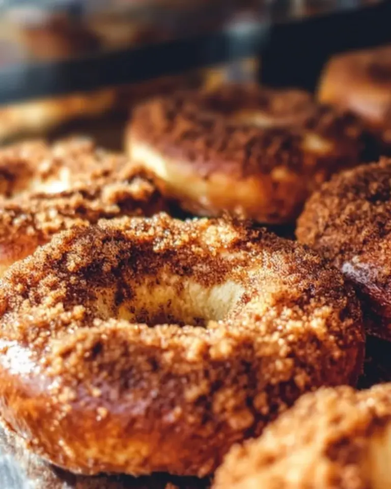 Freshly baked cinnamon sugar bagels with a sweet cinnamon topping
