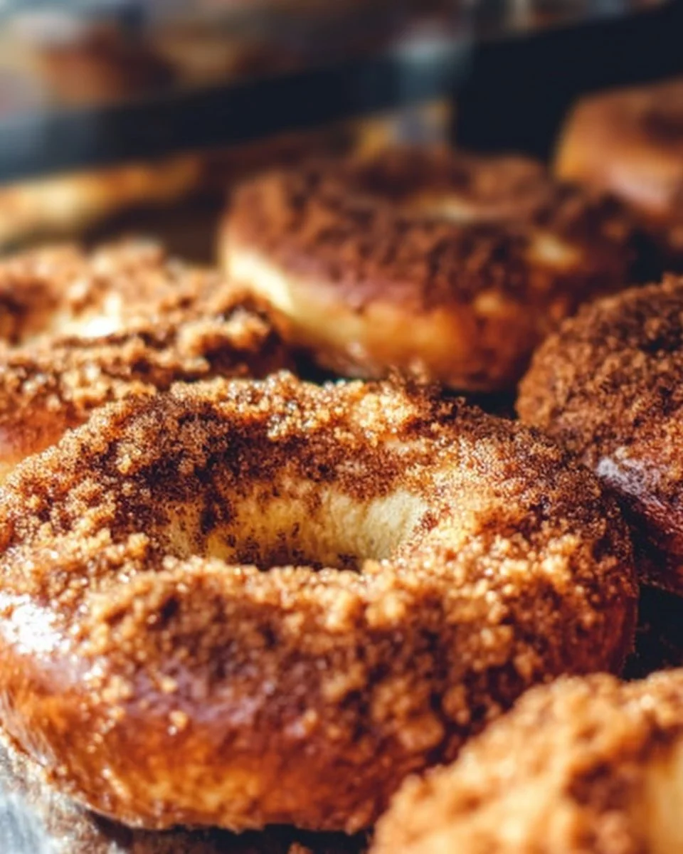 Freshly baked cinnamon sugar bagels with a sweet cinnamon topping