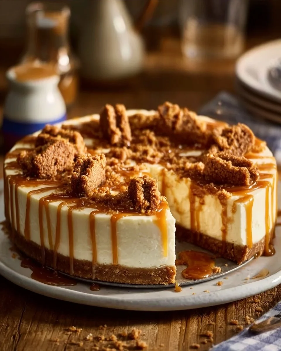 Delicious Cookie Butter Pie topped with whipped cream and cookie crumbles
