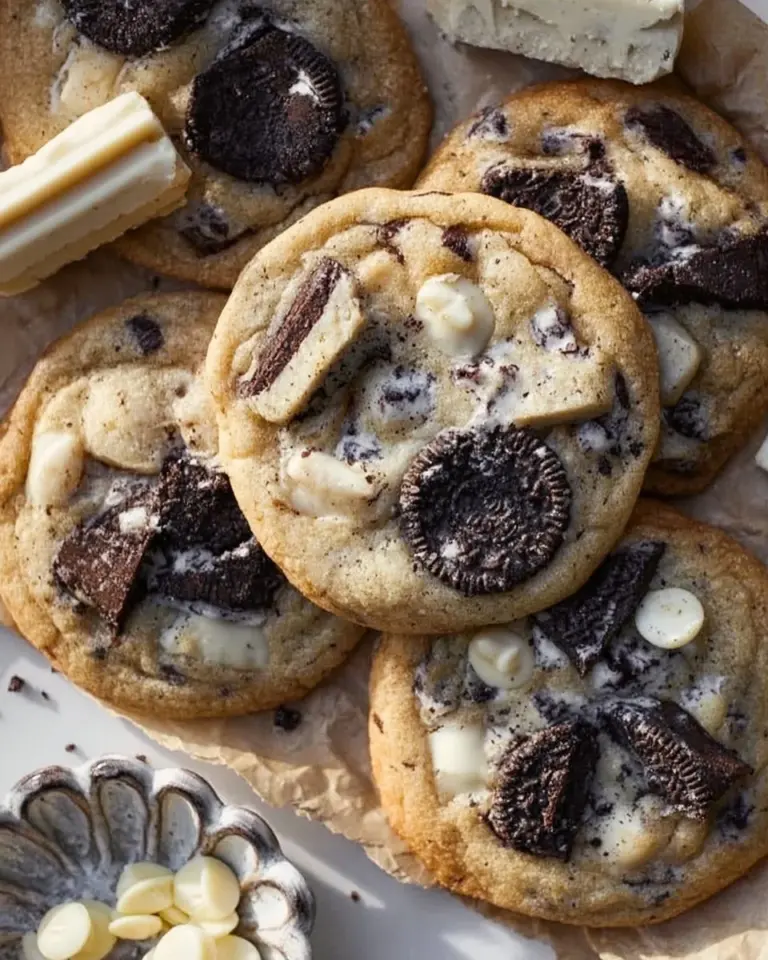 Delicious Cookies and Cream Cookies on a baking sheet