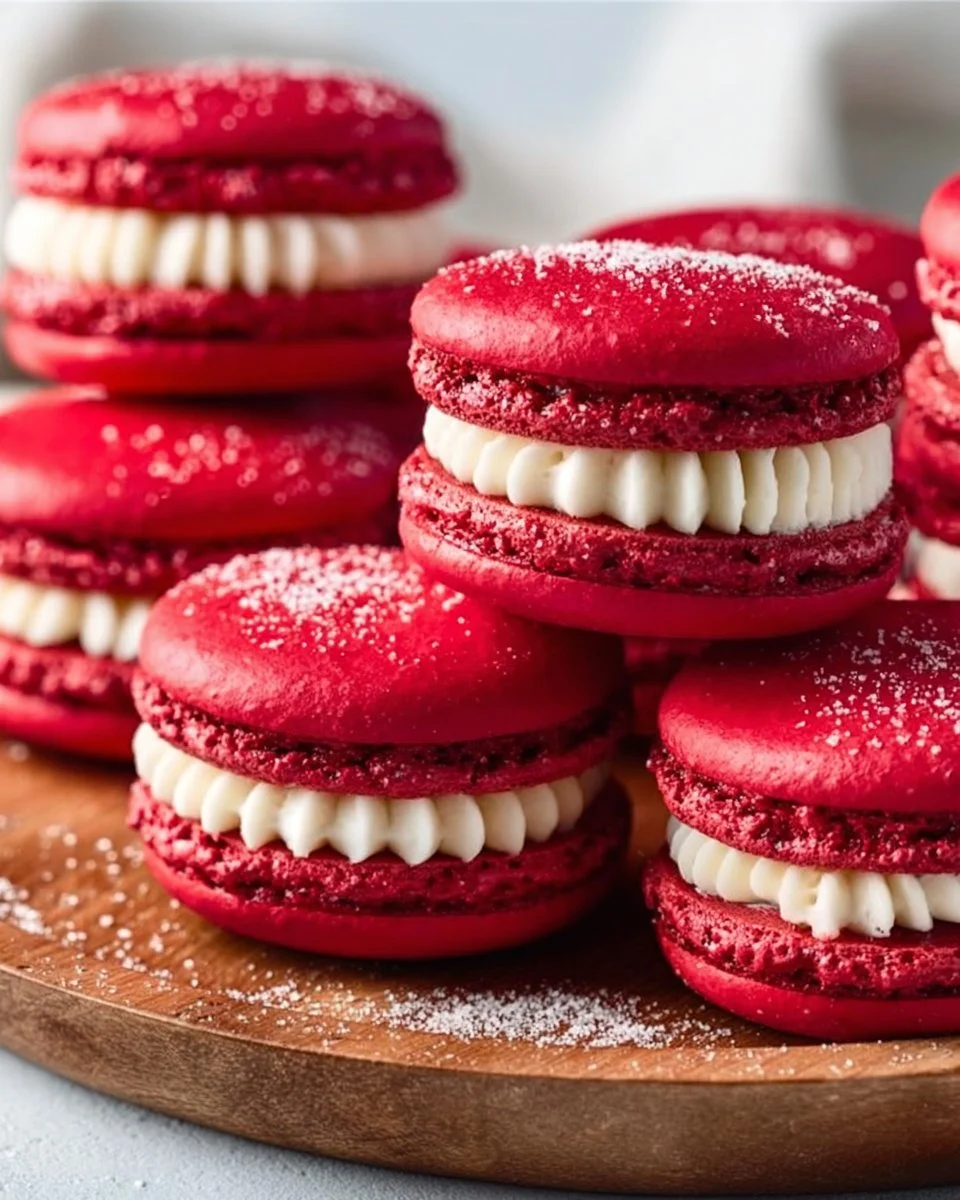 Plate of delicious homemade cranberry macarons with festive garnishes.