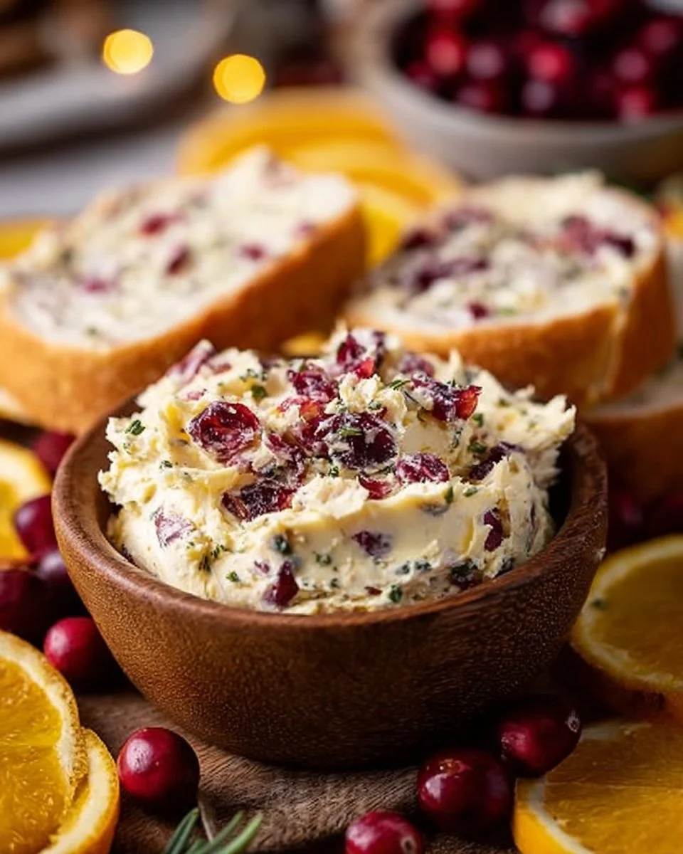 Cranberry Orange Honey Butter spread on fresh bread