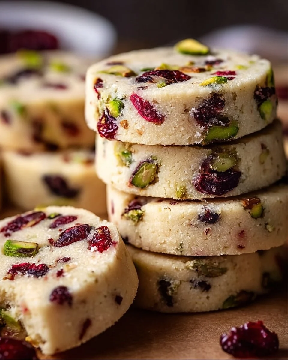 Delicious cranberry pistachio shortbread cookies on a plate