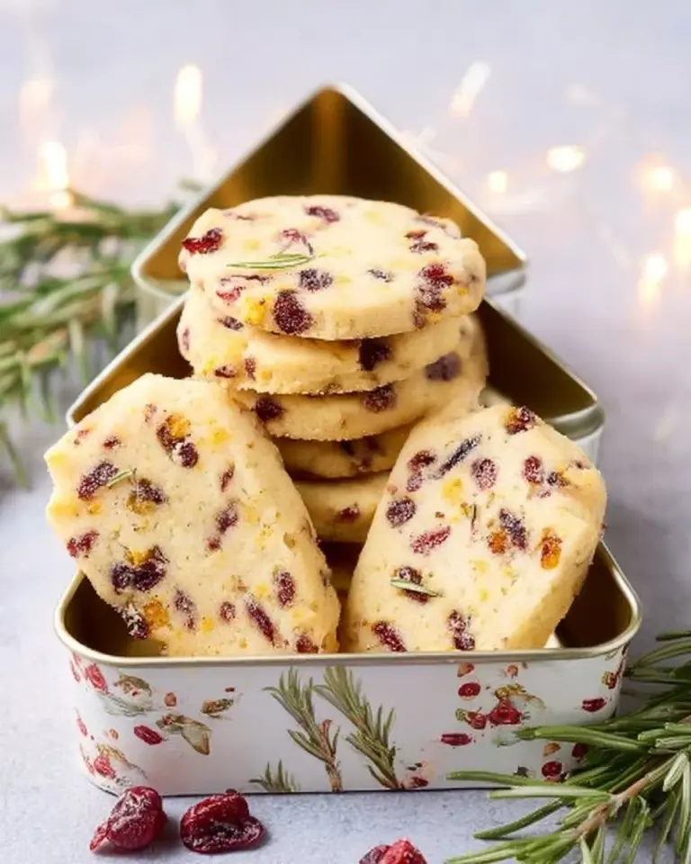 Delicious cranberry shortbread cookies arranged on a plate.