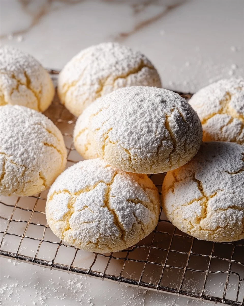 Delicious cream cheese cookies on a baking tray, fresh out of the oven.