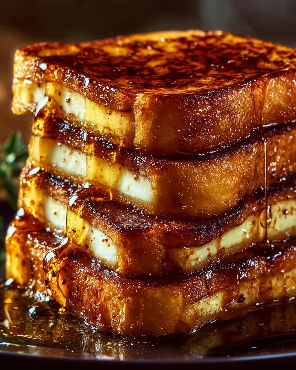 Delicious Crème Brûlée French Toast served with caramelized sugar topping and berries