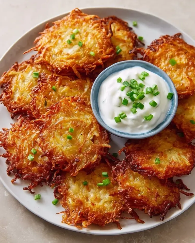 Crispy potato latkes served with applesauce and sour cream
