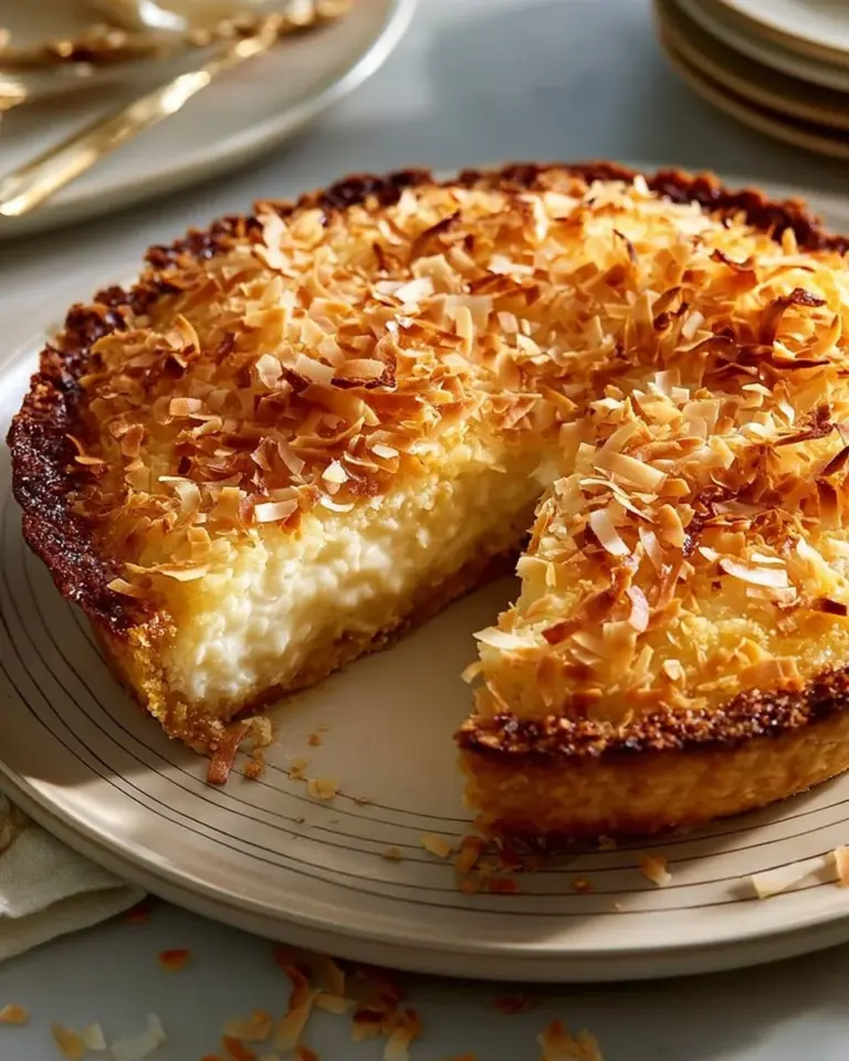 Delicious crustless coconut pie with creamy coconut filling