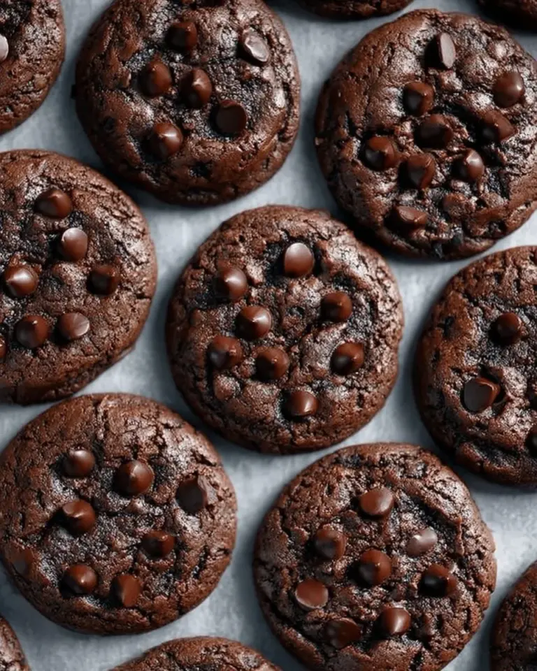 Delicious double chocolate chip cookies with gooey chocolate chunks