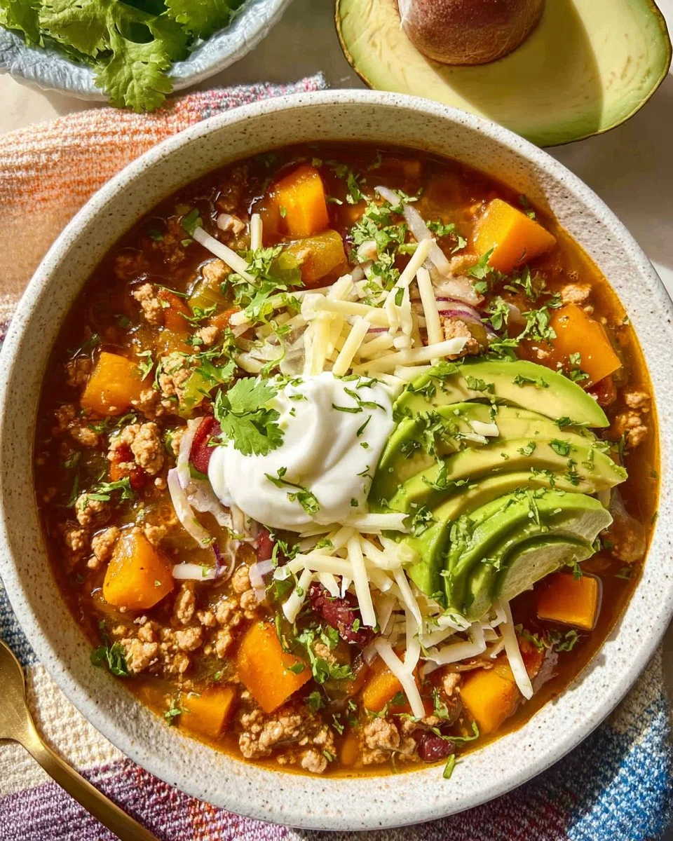 Bowl of Easy White Bean Turkey Chili Verde garnished with cilantro