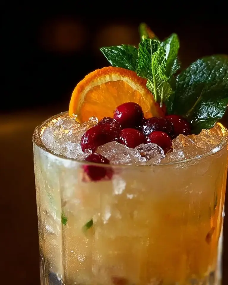 Festive Christmas Mai Tai cocktail decorated with holiday garnishes