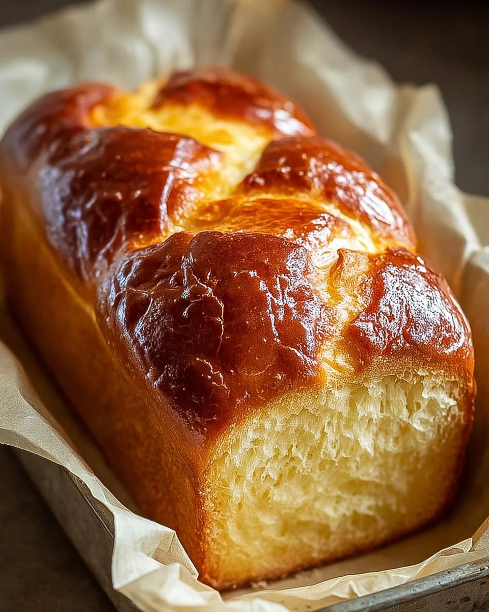 Fluffy cottage cheese bread loaf on a wooden table
