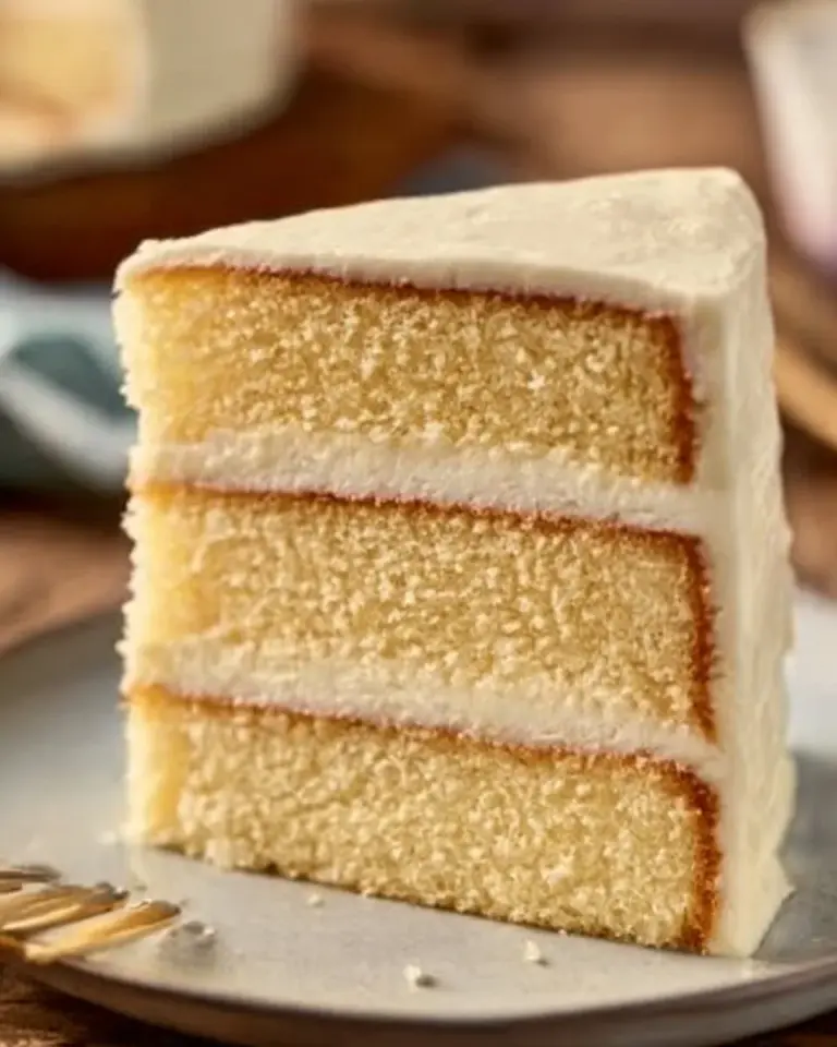 Delicious French Vanilla Cake decorated with frosting and fresh fruits