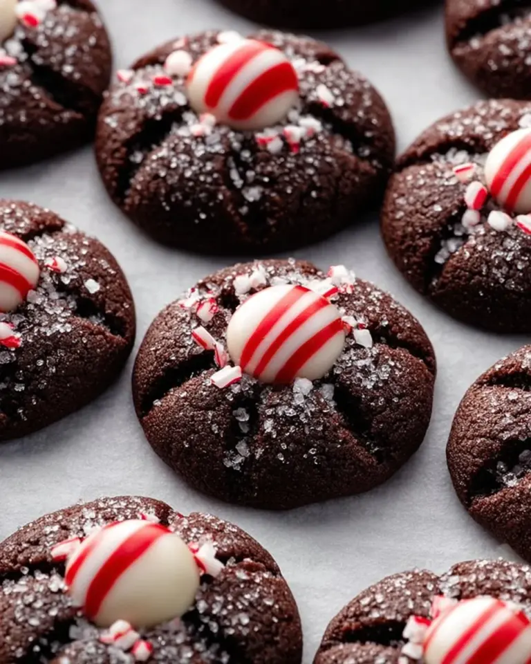 Fudgy dark chocolate cookies with white chocolate peppermint centers