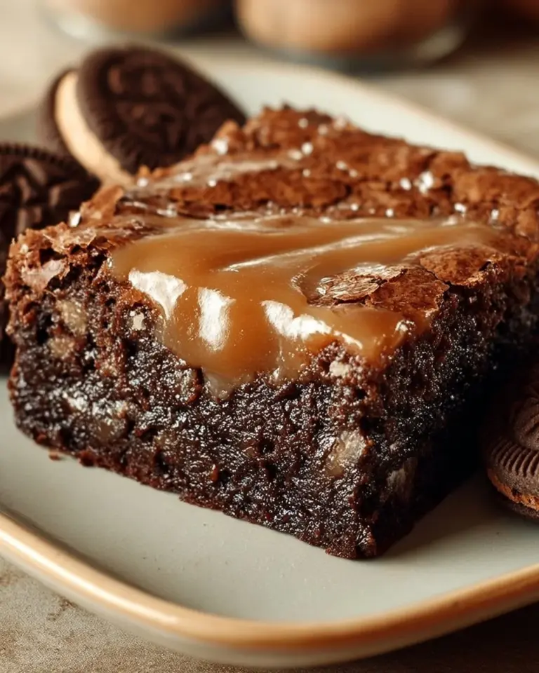 Delicious homemade German chocolate brownies topped with coconut pecan frosting