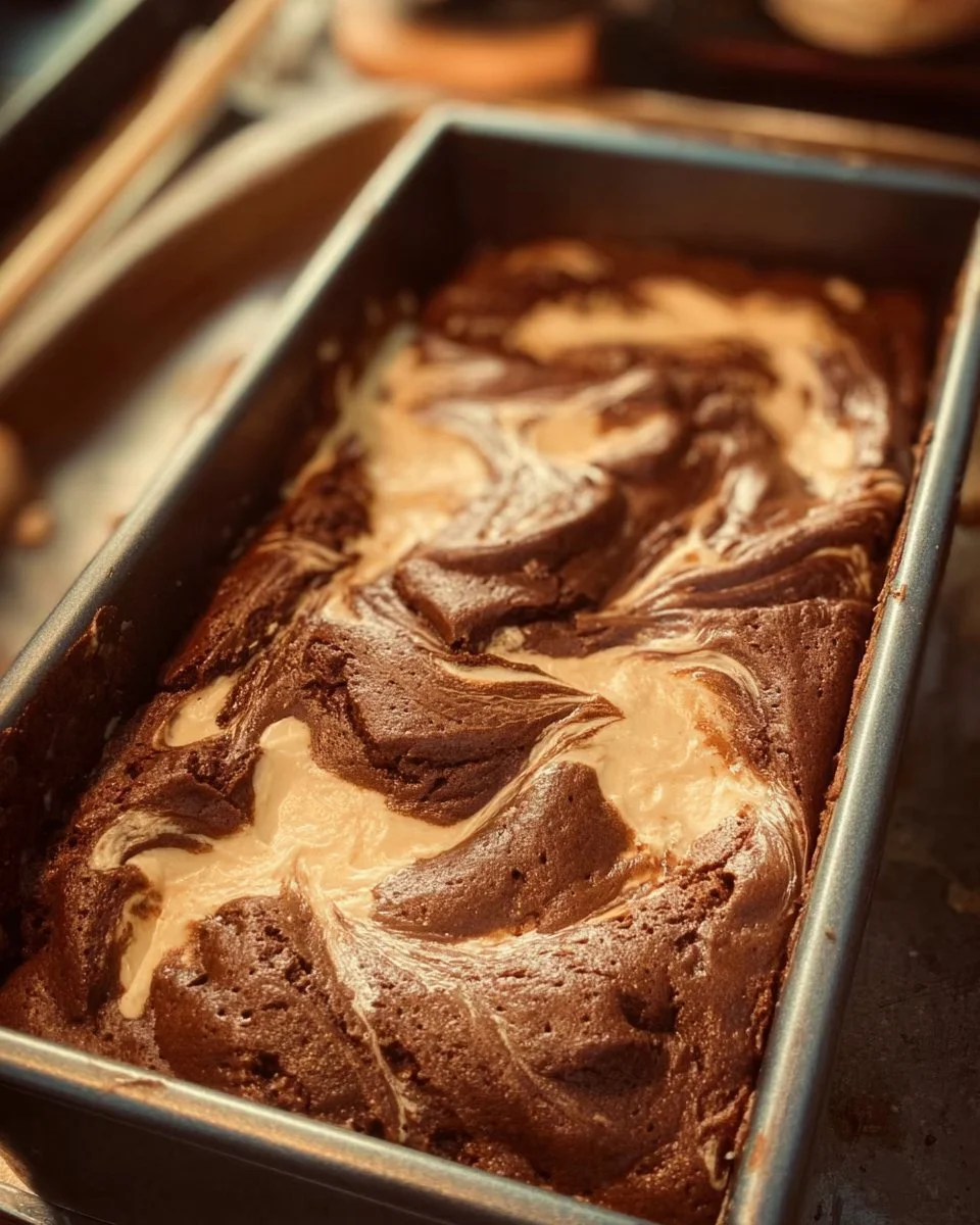 German Chocolate Upside Down Cake topped with rich chocolate frosting and coconut pecan glaze.