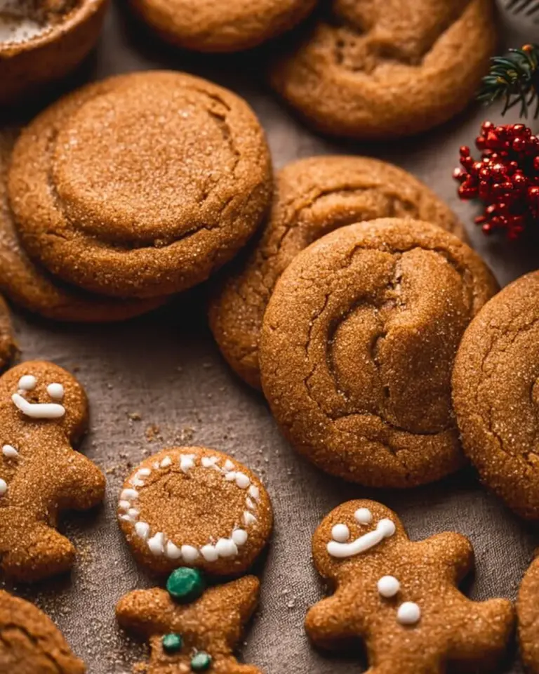 Delicious gingerbread cheesecake cookies on a plate, decorated for the holidays.