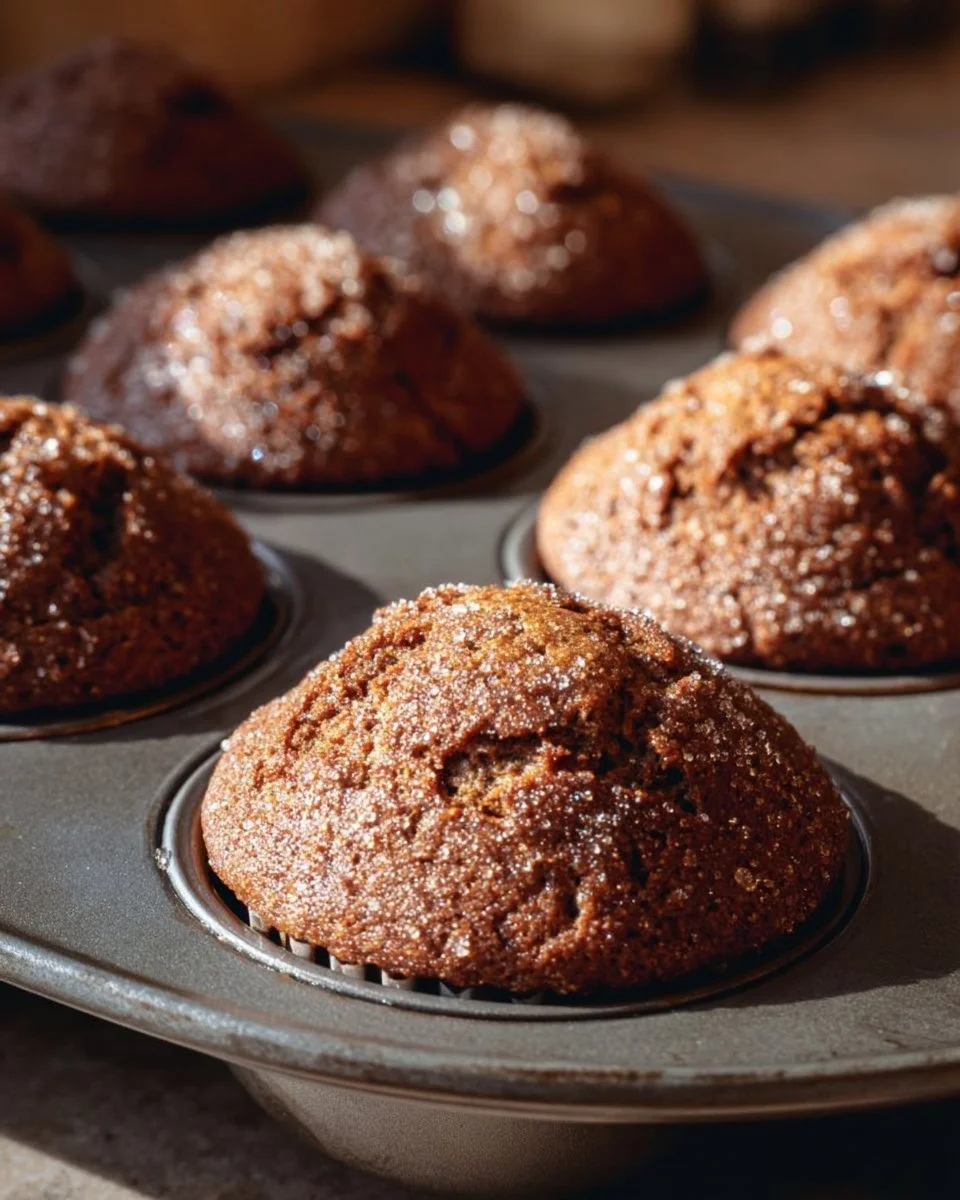 Freshly baked gingerbread muffins topped with icing and spices