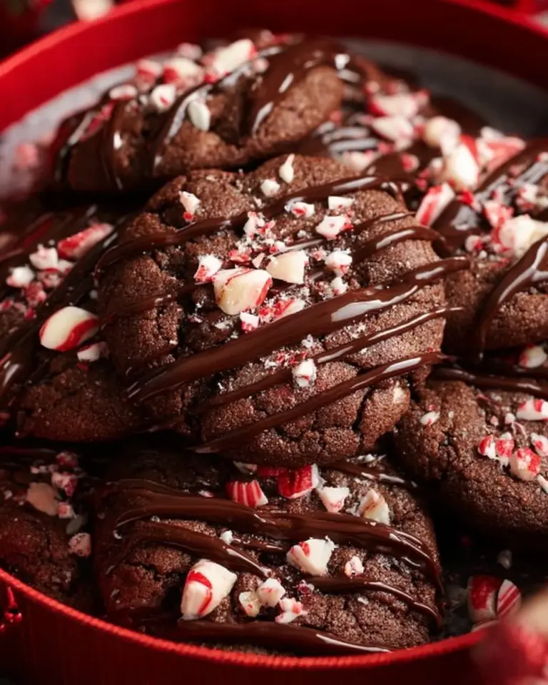 Gluten-free chocolate peppermint cookies on a festive plate for Christmas