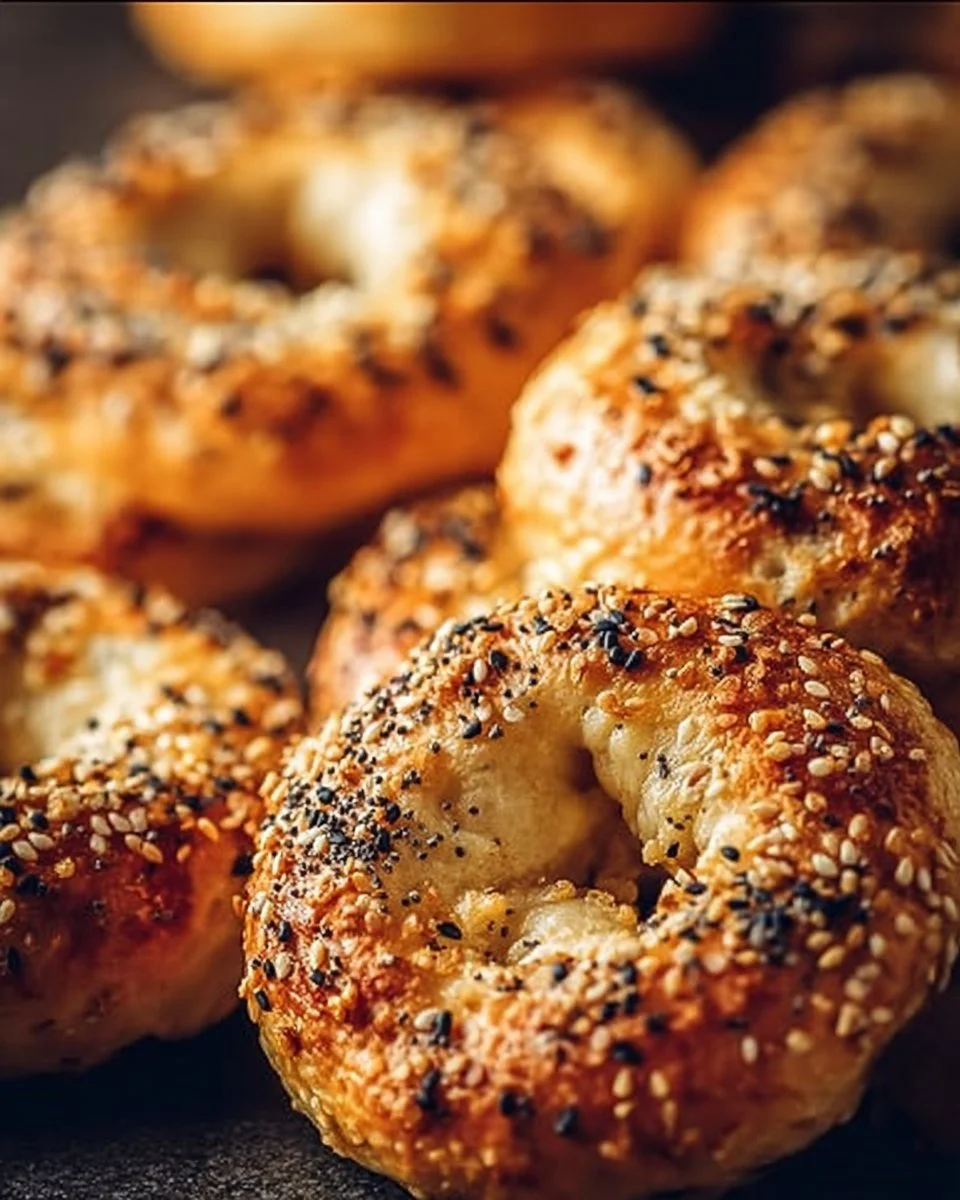 Homemade Greek yogurt bagels served with cream cheese and garnished with herbs
