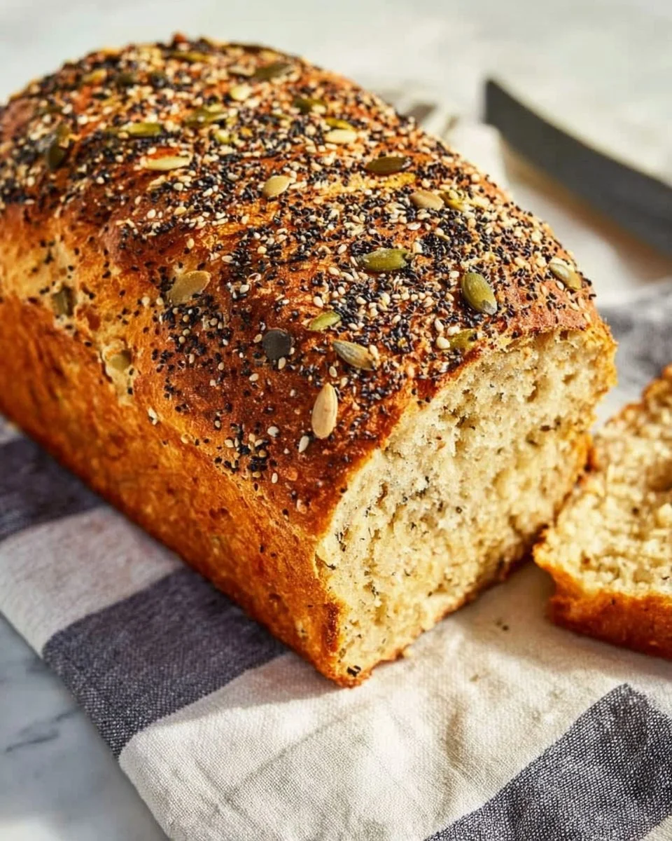 Homemade healthy no-knead multi-seed bread with assorted seeds