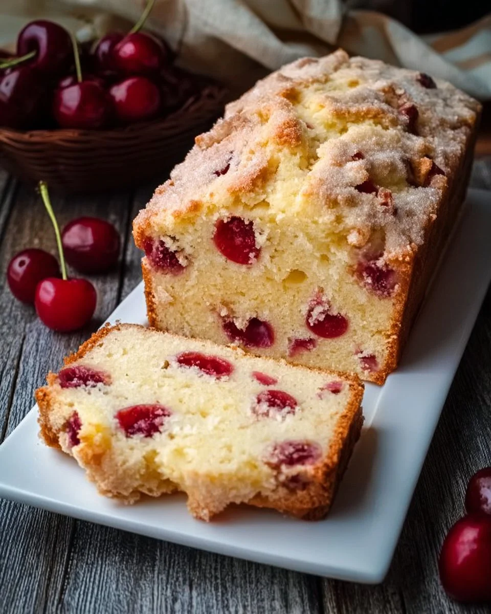 Freshly baked homemade cherry bread slices on a wooden table