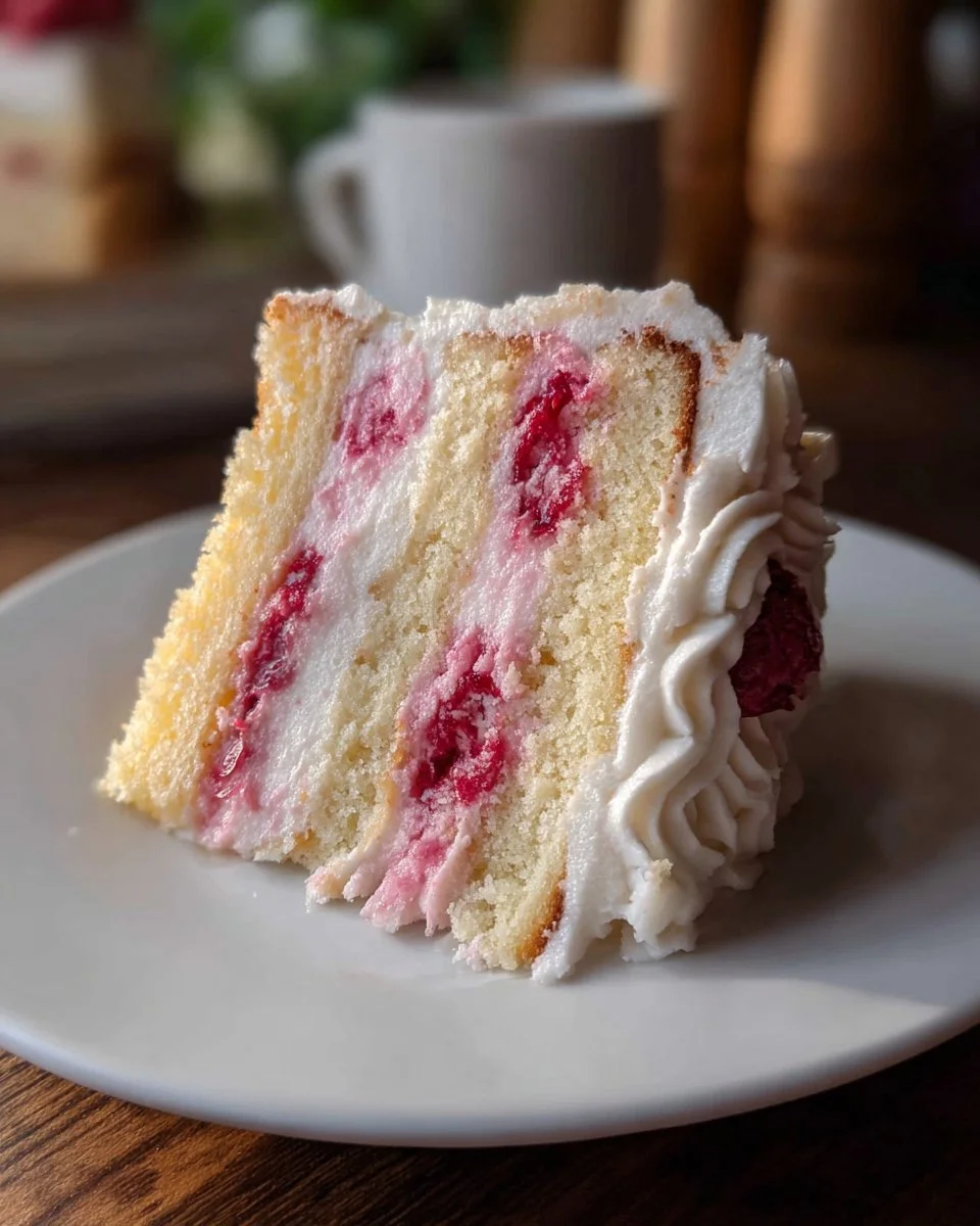 Homemade strawberry Italian cream pound cake with fresh strawberries on top.