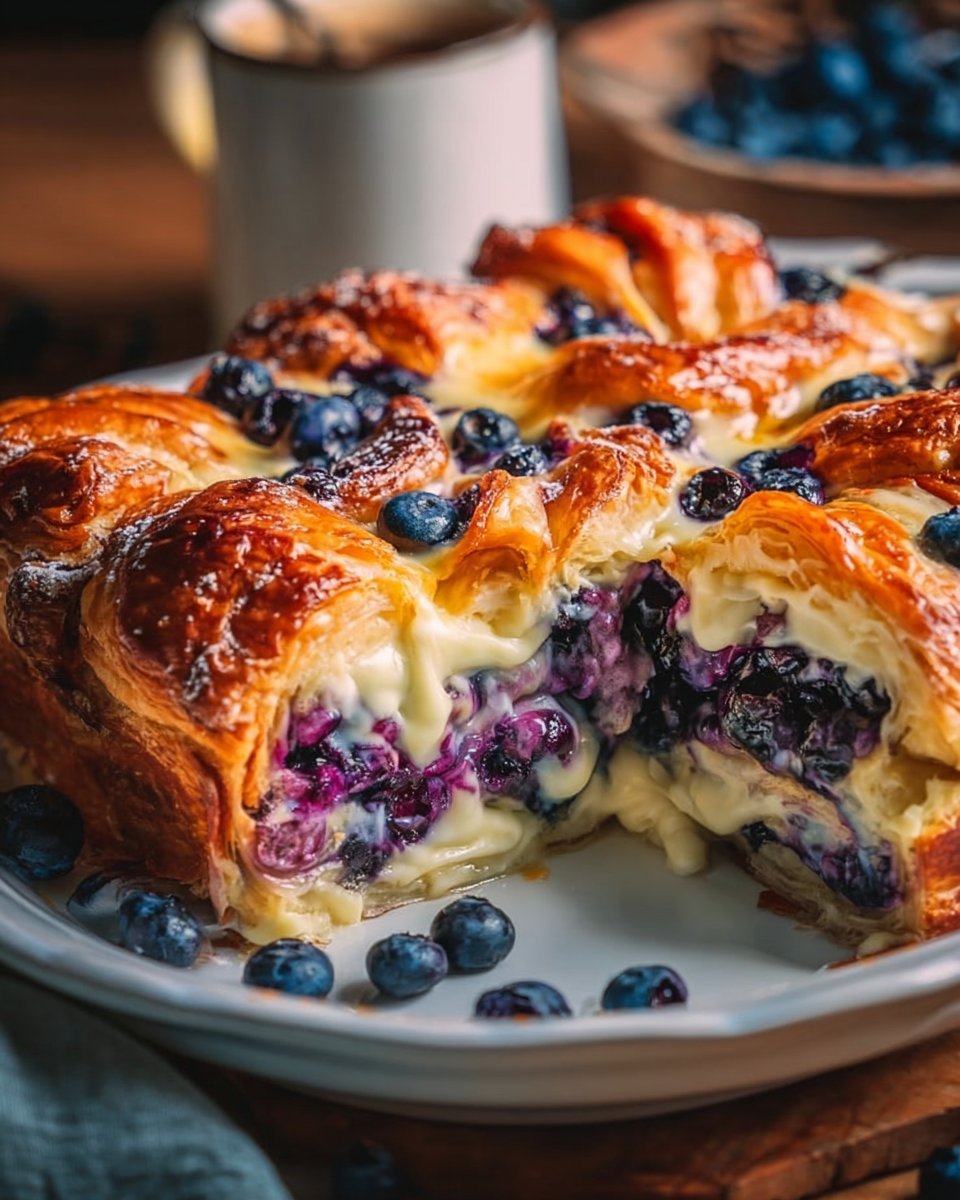 Blueberry Cream Cheese Croissant Casserole