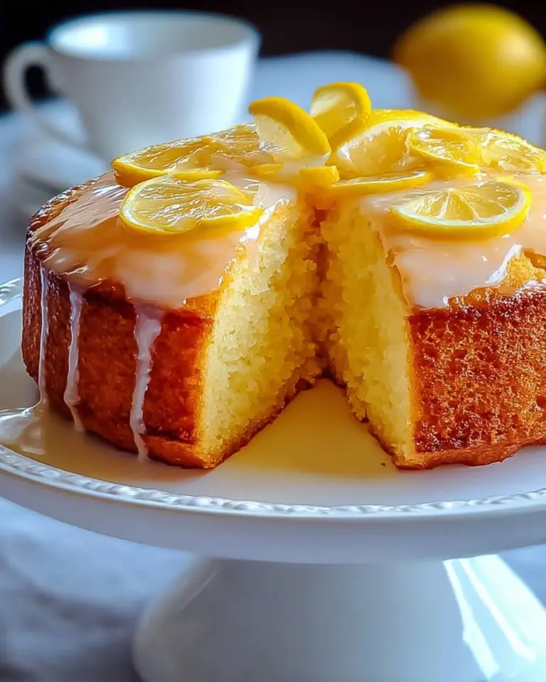 A delicious slice of freshly baked lemon cake with lemon zest garnish.