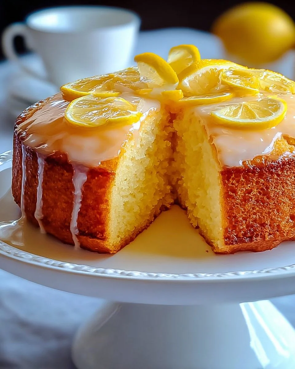 A delicious slice of freshly baked lemon cake with lemon zest garnish.