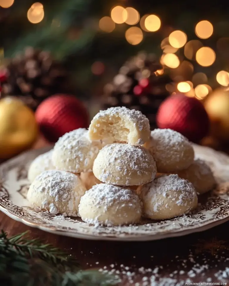Lemon Cream Snowball Cookies on a decorative plate