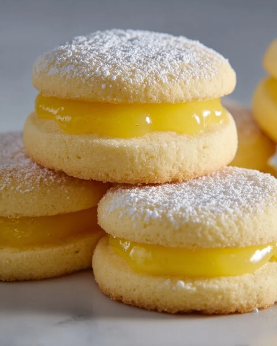 Delicious lemon curd cookies arranged on a plate with a lemon garnish.