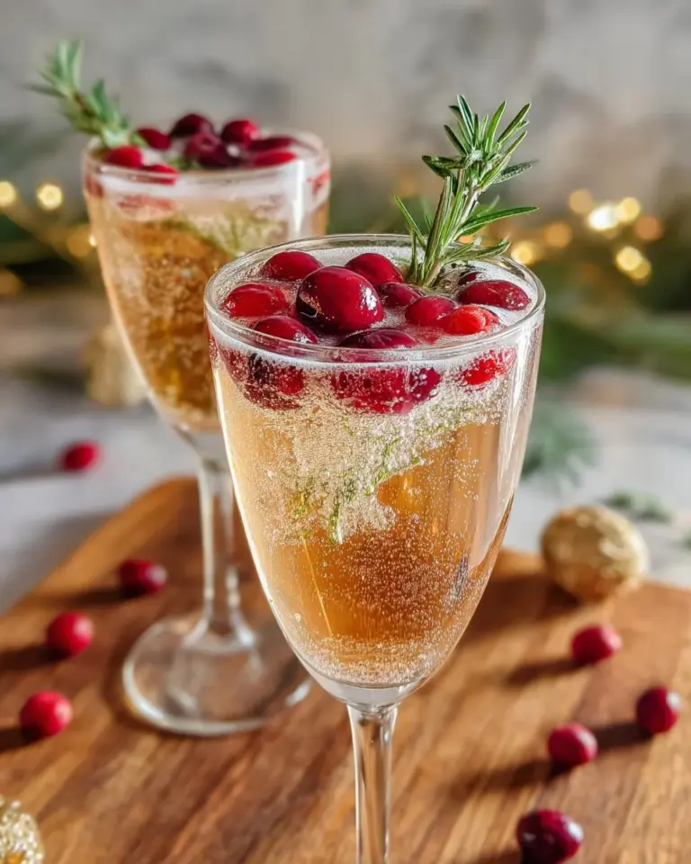 Delicious Mistletoe Mimosas garnished with fresh berries for holiday celebrations