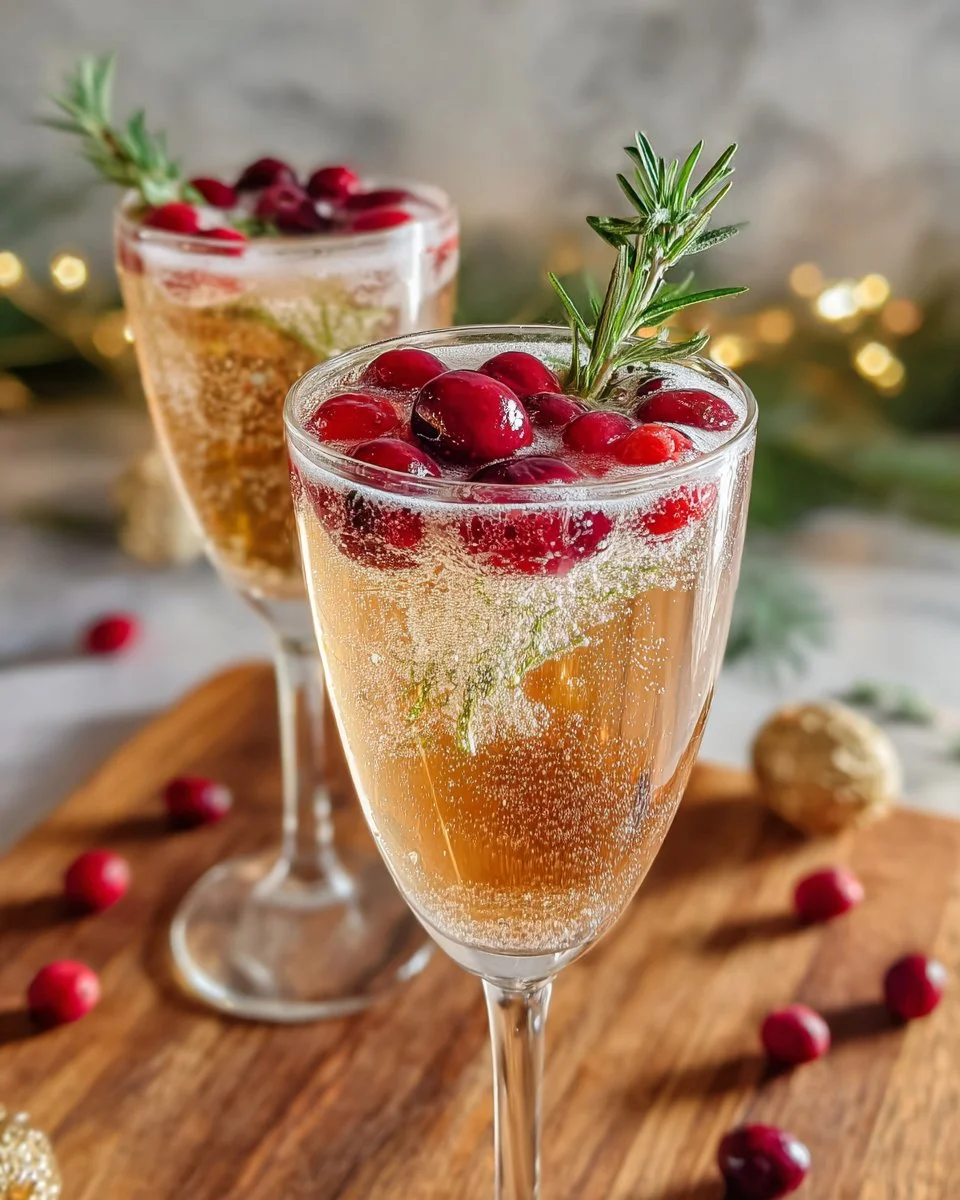 Delicious Mistletoe Mimosas garnished with fresh berries for holiday celebrations