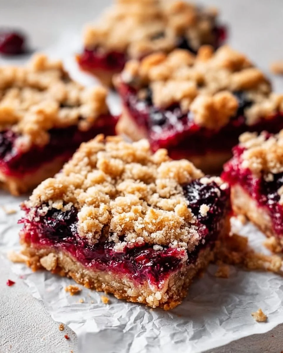 Delicious mixed berry crumble bars fresh out of the oven with a crumbly topping