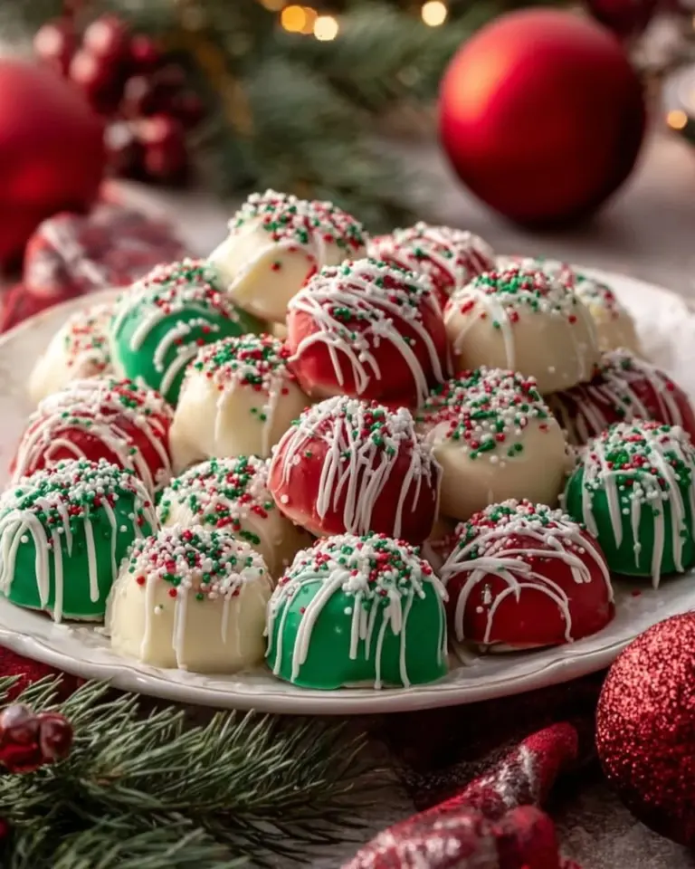 Delicious no-bake Christmas cheesecake bites on a festive plate