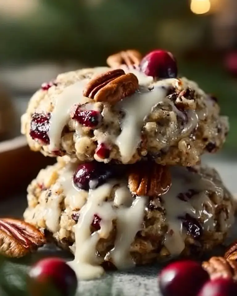 No-bake cranberry pecan praline cookies on a white plate