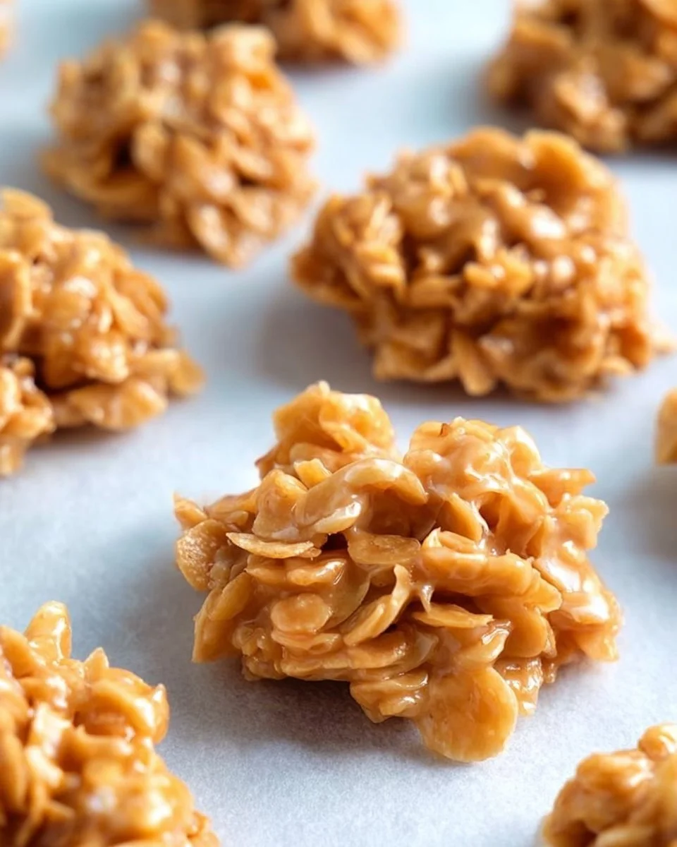 No-bake peanut butter corn flake treats in a bowl.