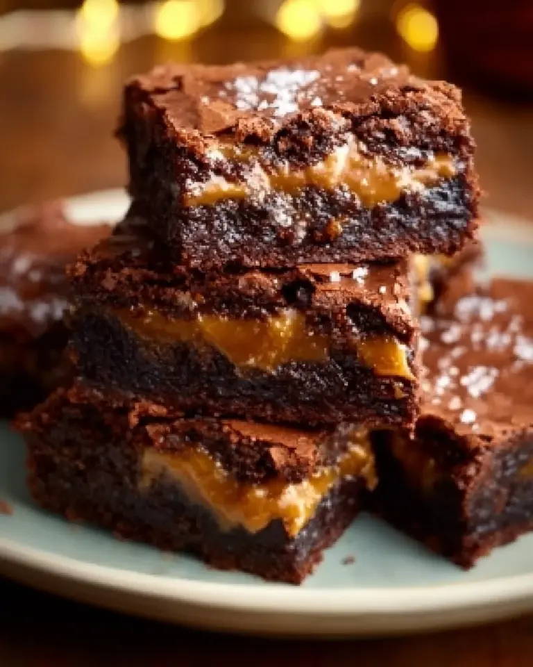 Decadent Snickers brownies with chocolate, caramel, and peanuts.