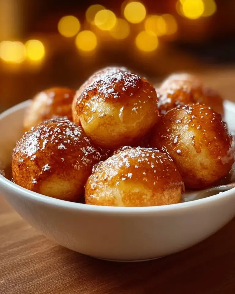 Delicious pancake poppers served with syrup and berries on a plate