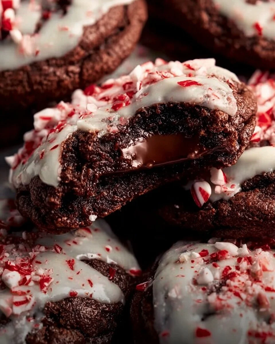 Peppermint bark cookies with chocolate and crushed peppermint on top.