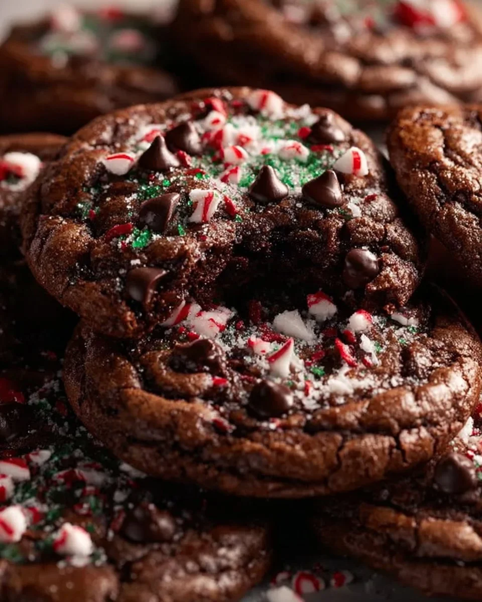 Delicious peppermint brownie cookies topped with chocolate