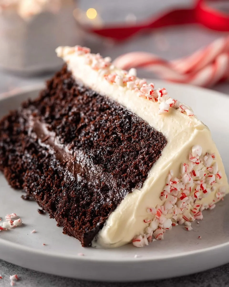 Sliced peppermint chocolate loaf with festive decorations