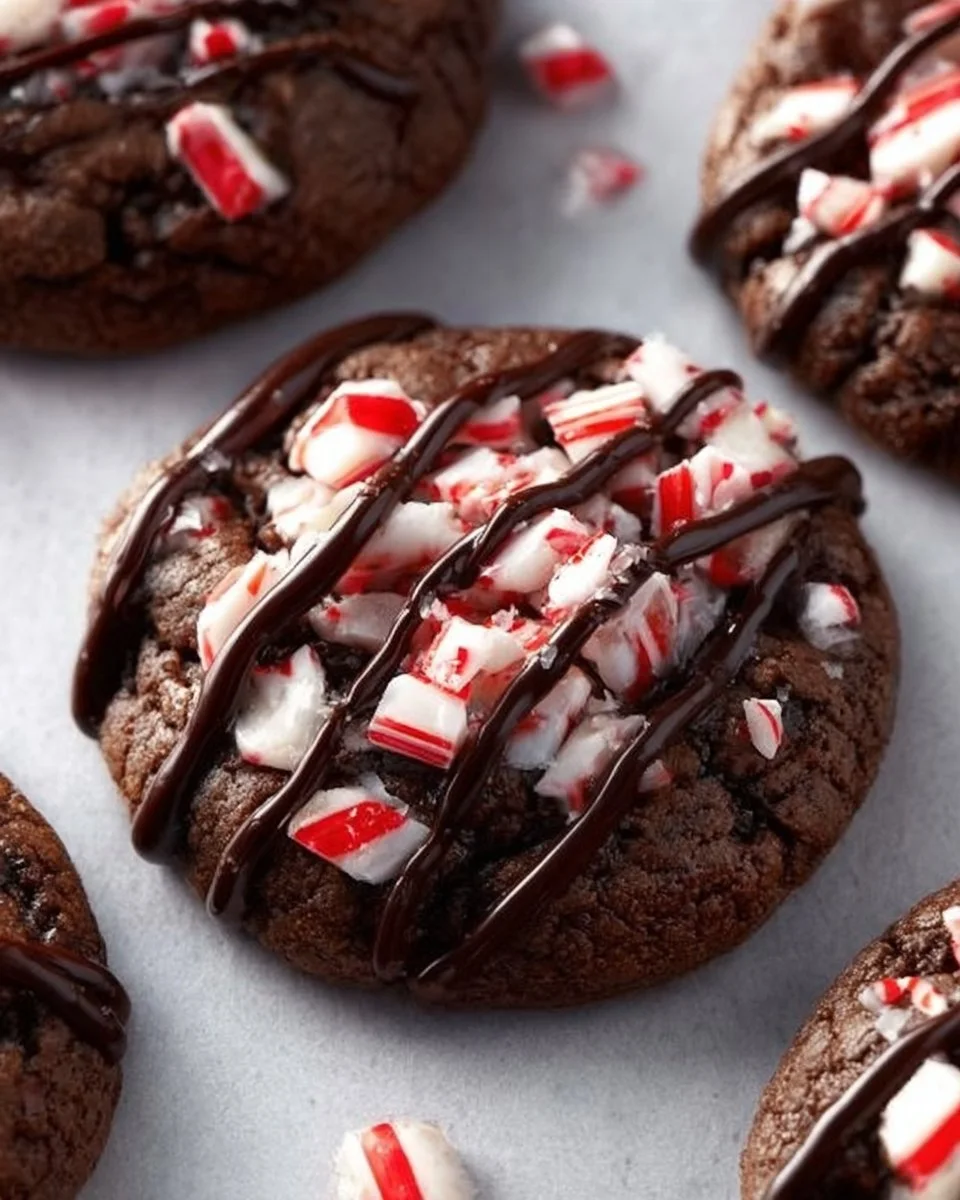 Peppermint Marshmallow Hot Chocolate Cookies topped with festive marshmallows