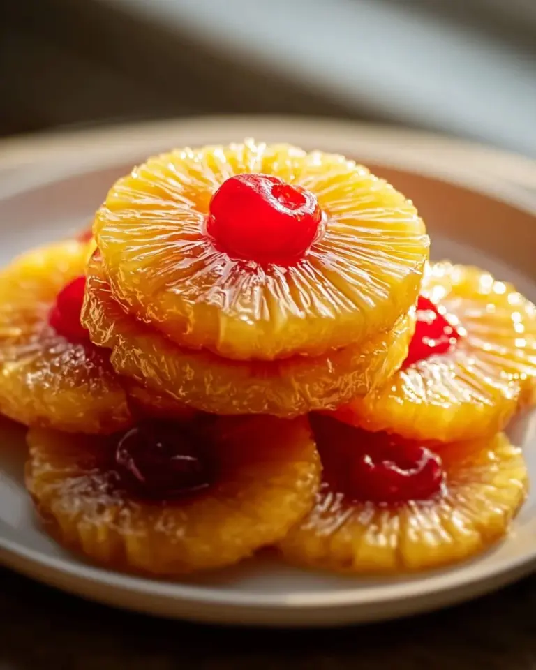 Pineapple Upside-Down Cookies displayed on a plate, topped with cherries.