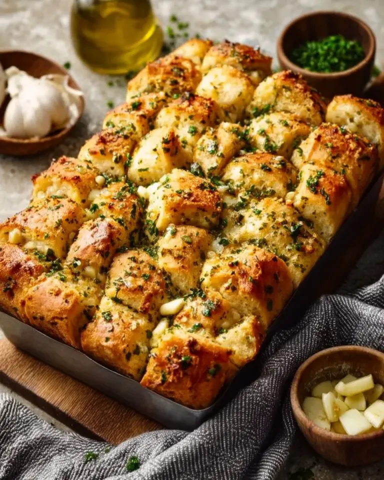 Delicious Pull Apart Garlic Bread with melted cheese and herbs