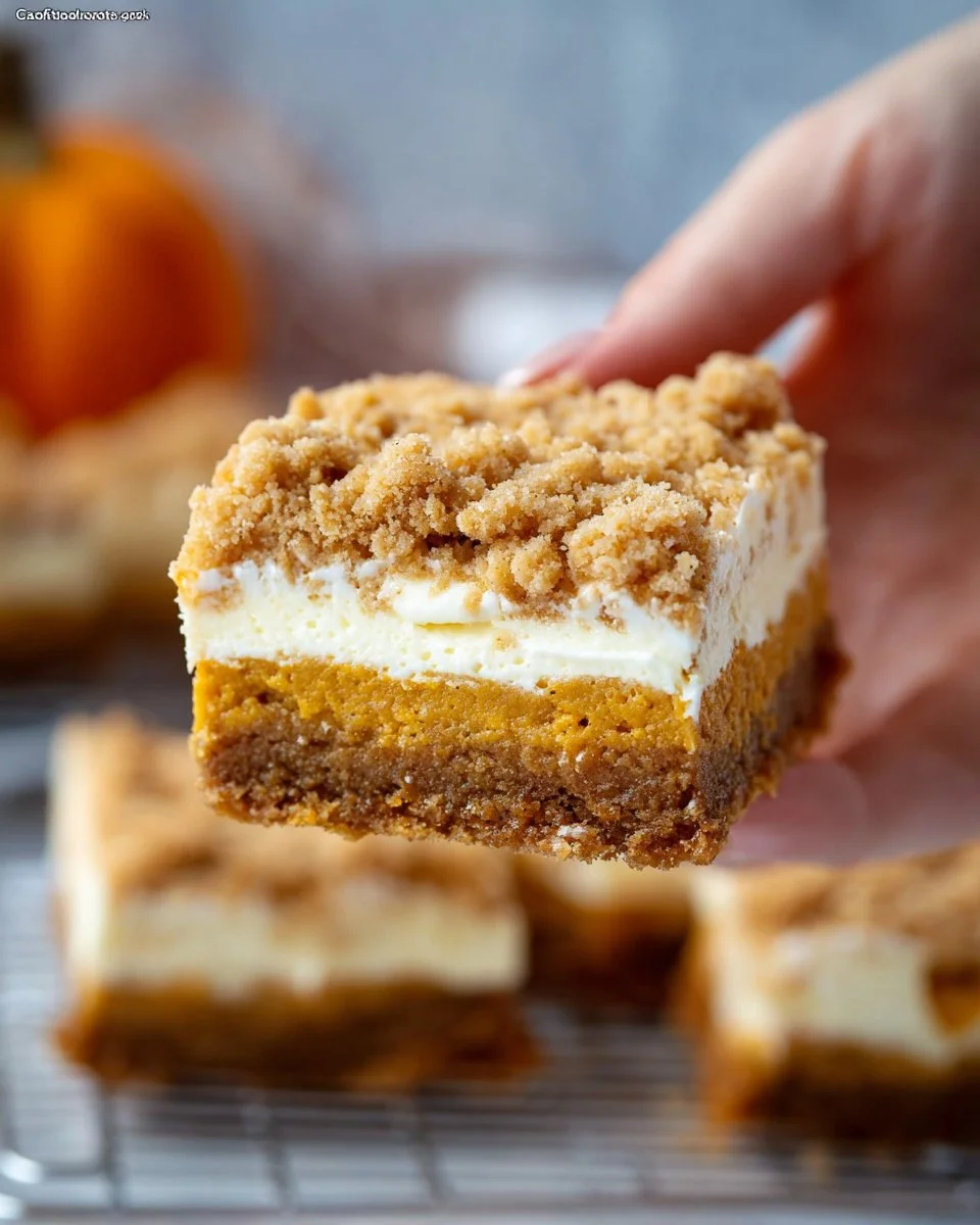 Slice of Pumpkin Cream Cheese Crumb Cake topped with crumb topping