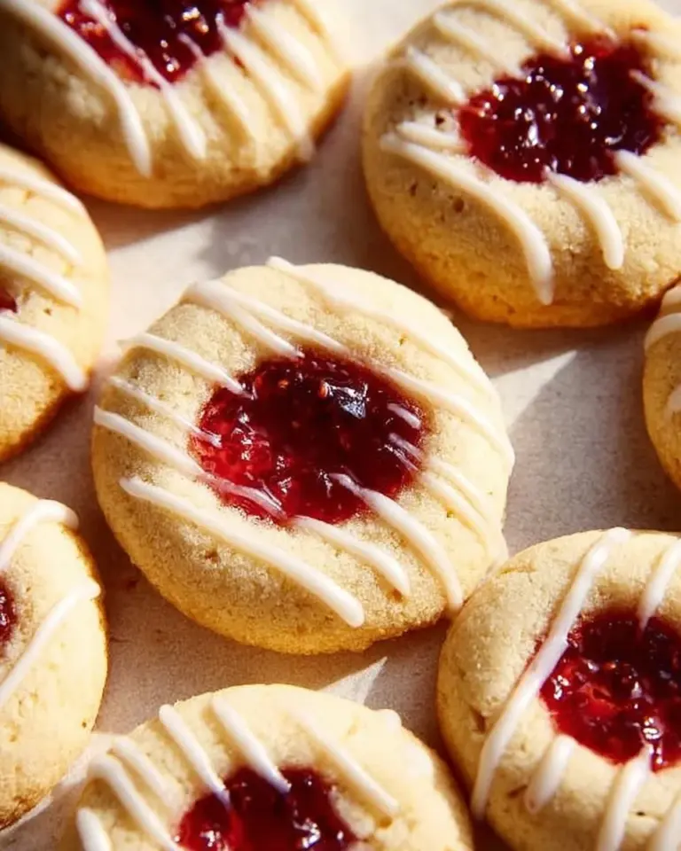 Delicious Raspberry Thumbprint Cookies with a soft texture and fruity filling