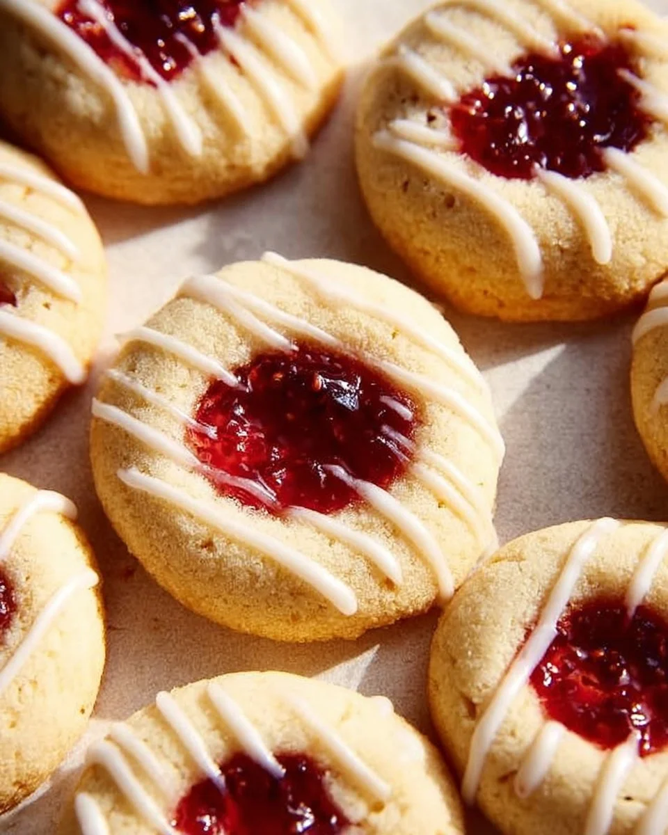Delicious Raspberry Thumbprint Cookies with a soft texture and fruity filling