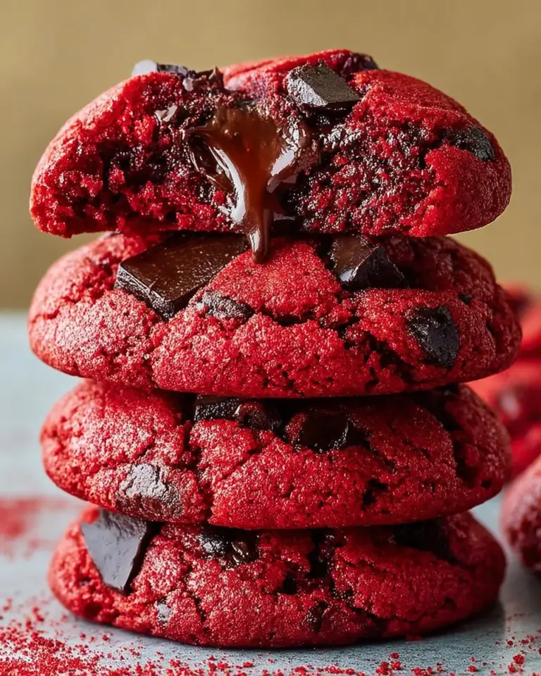 Delicious red velvet chocolate chunk cookies on a baking tray